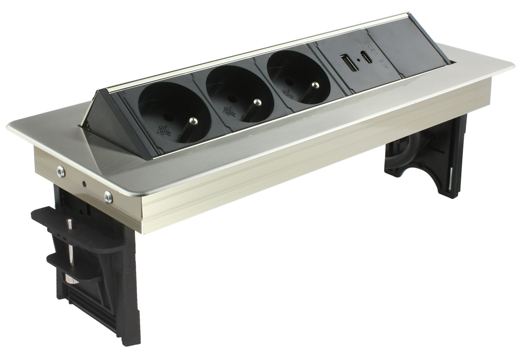Bloc prises pivotant 3 prises 2P+T  +2 USB image