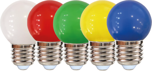 Lot 5 Ampoules LED E27 - G45 - 1W - 5 couleurs image